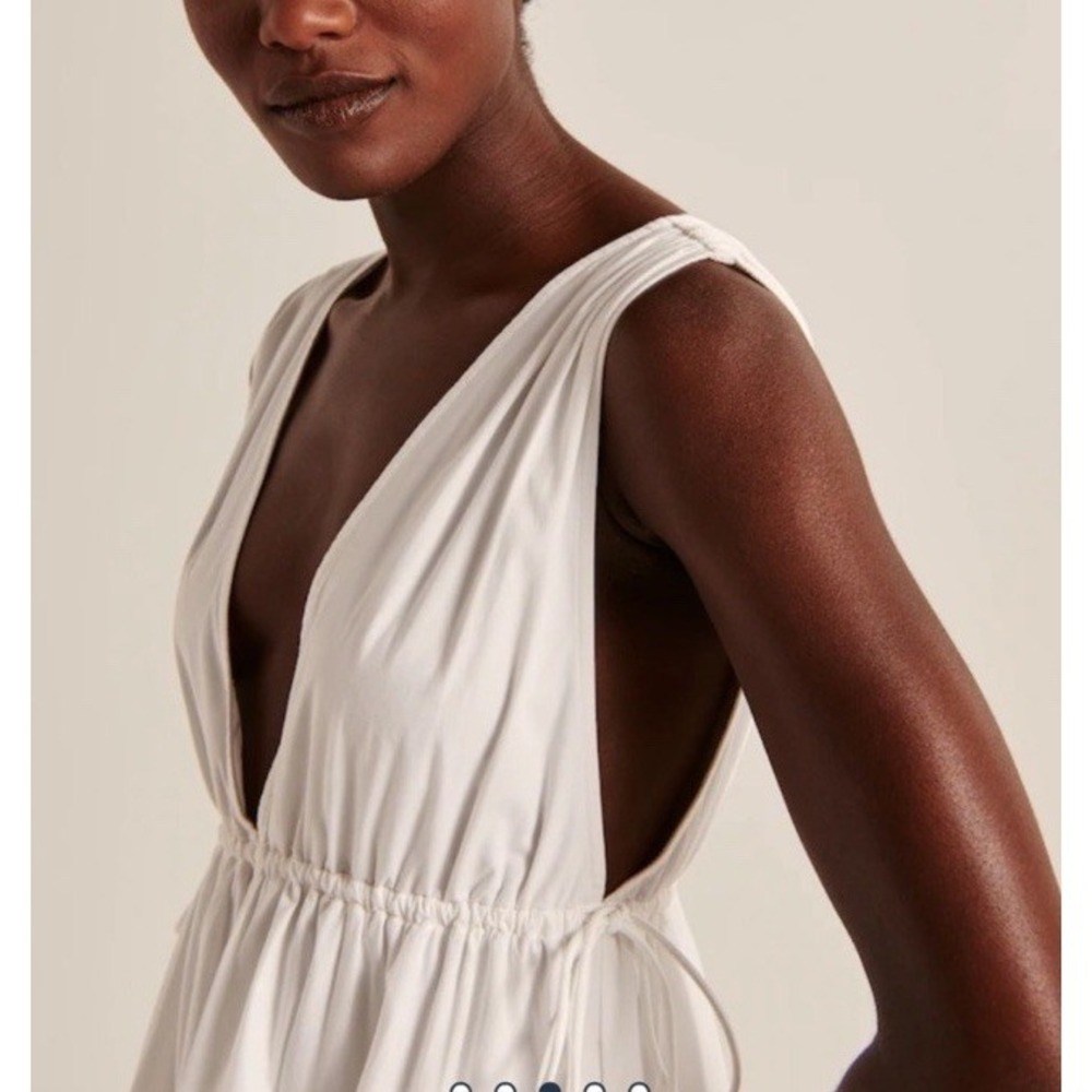 Abercrombie & Fitch Babydoll V Neck Sleeveless Mini Dress White Cotton NWT Sz M - Picture 7 of 8